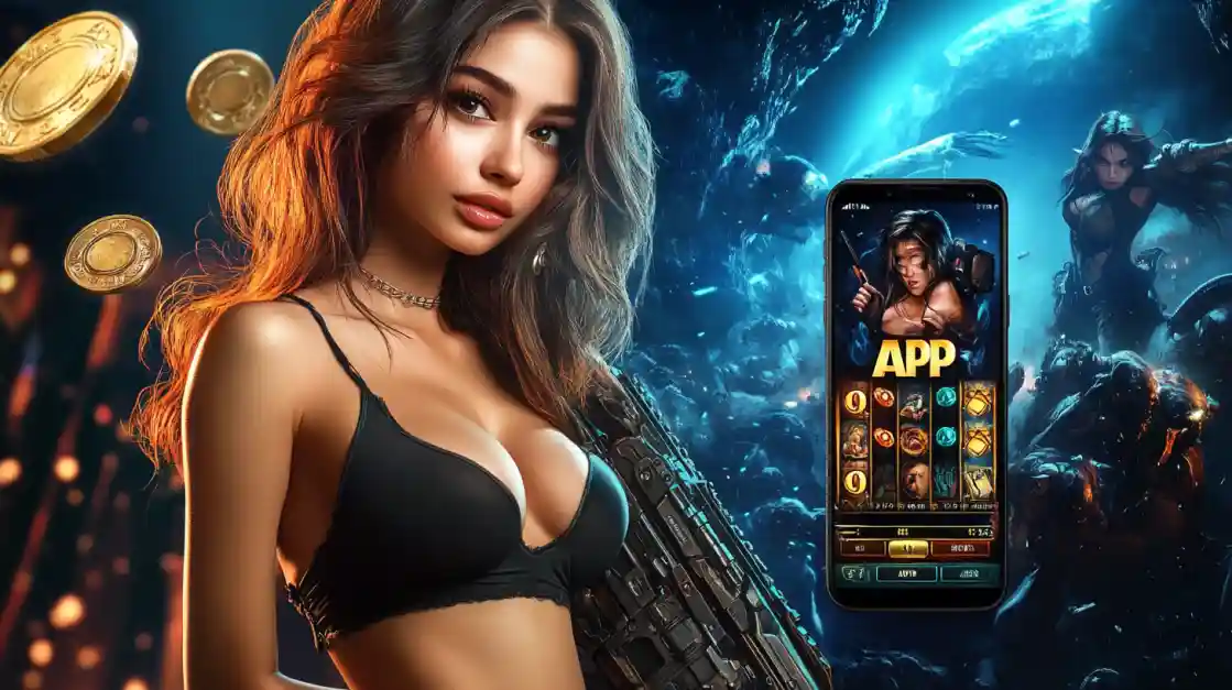 একজন সাহসী নারী tk555 মোবাইল গেমিং অ্যাপ ব্যবহার করছেন, যা অ্যাকশনভিত্তিক গেমের অনুভূতি প্রকাশ করে।