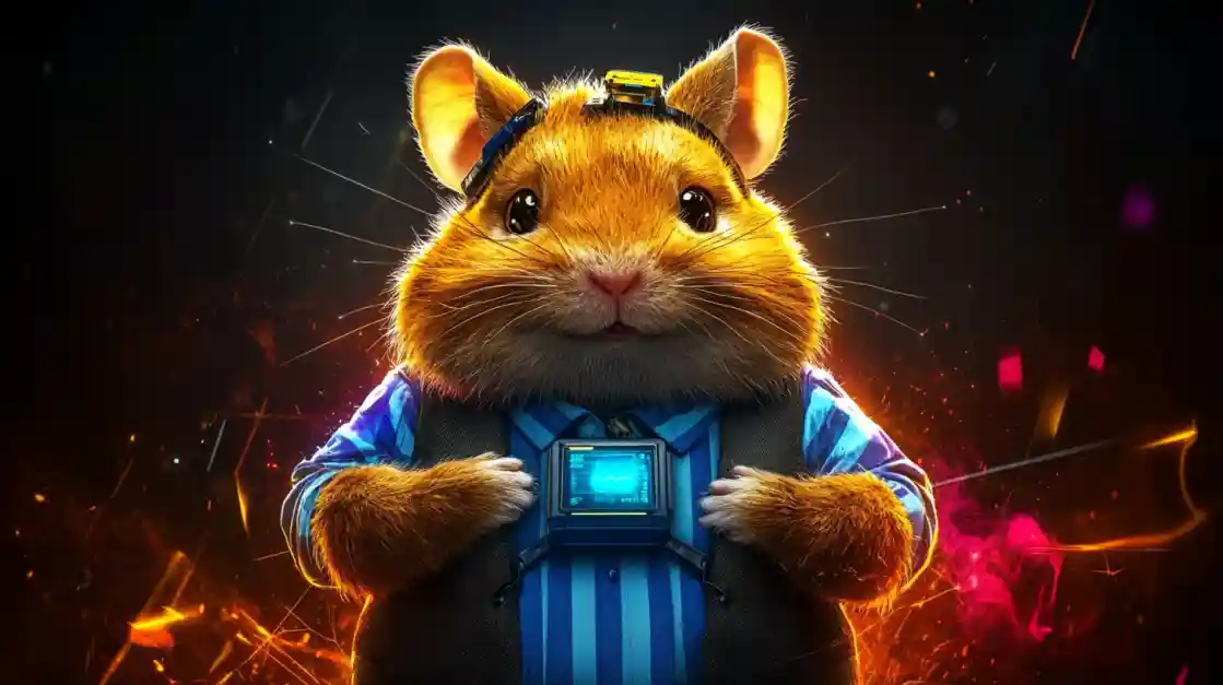 A cute and tech-savvy hamster character wearing a vest and a headset, with a friendly expression, representing the playful and innovative spirit of tk555.